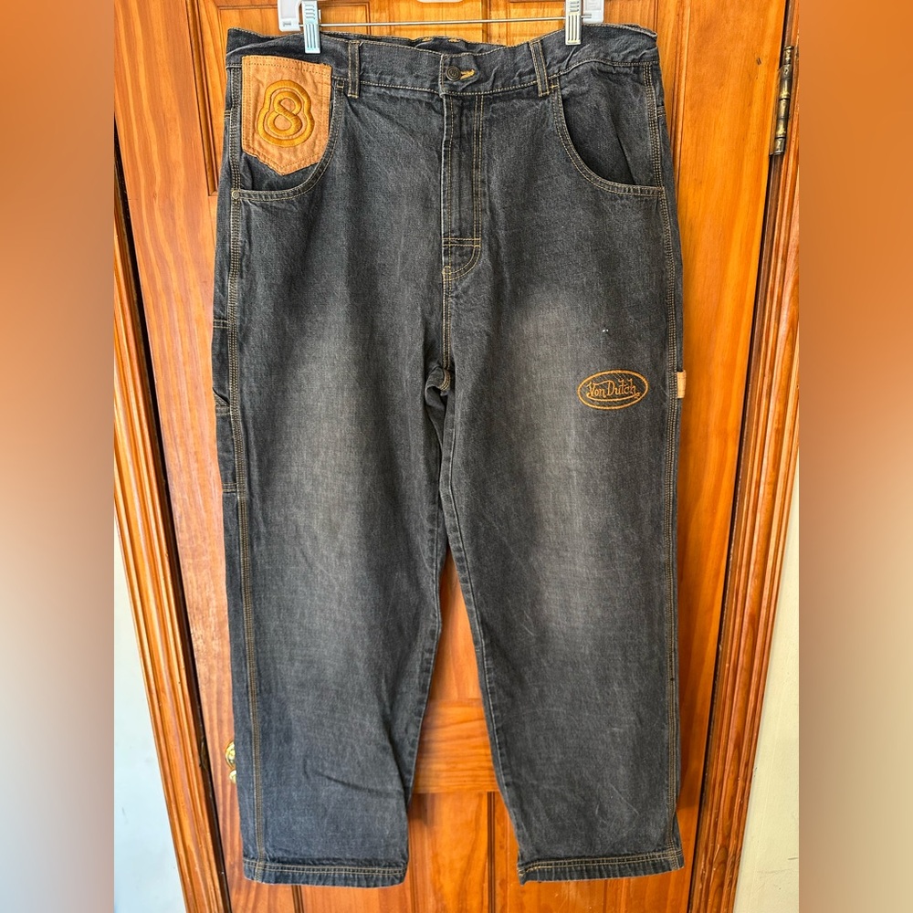 Vintage Von Dutch Men’s 38x33 Originals KustomMade Black Denim Jeans Baggy Y2K